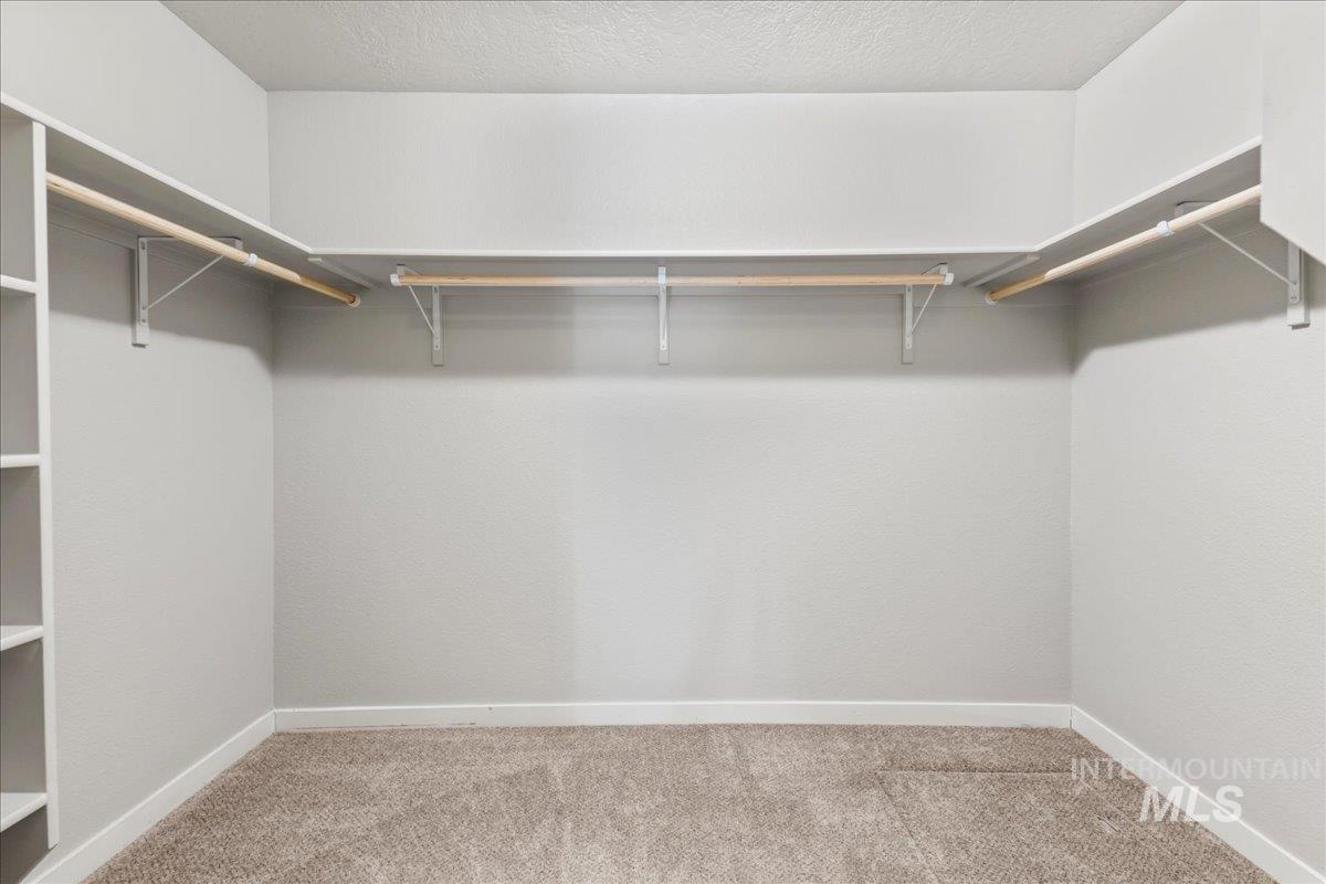 Walk in closet featuring light carpet