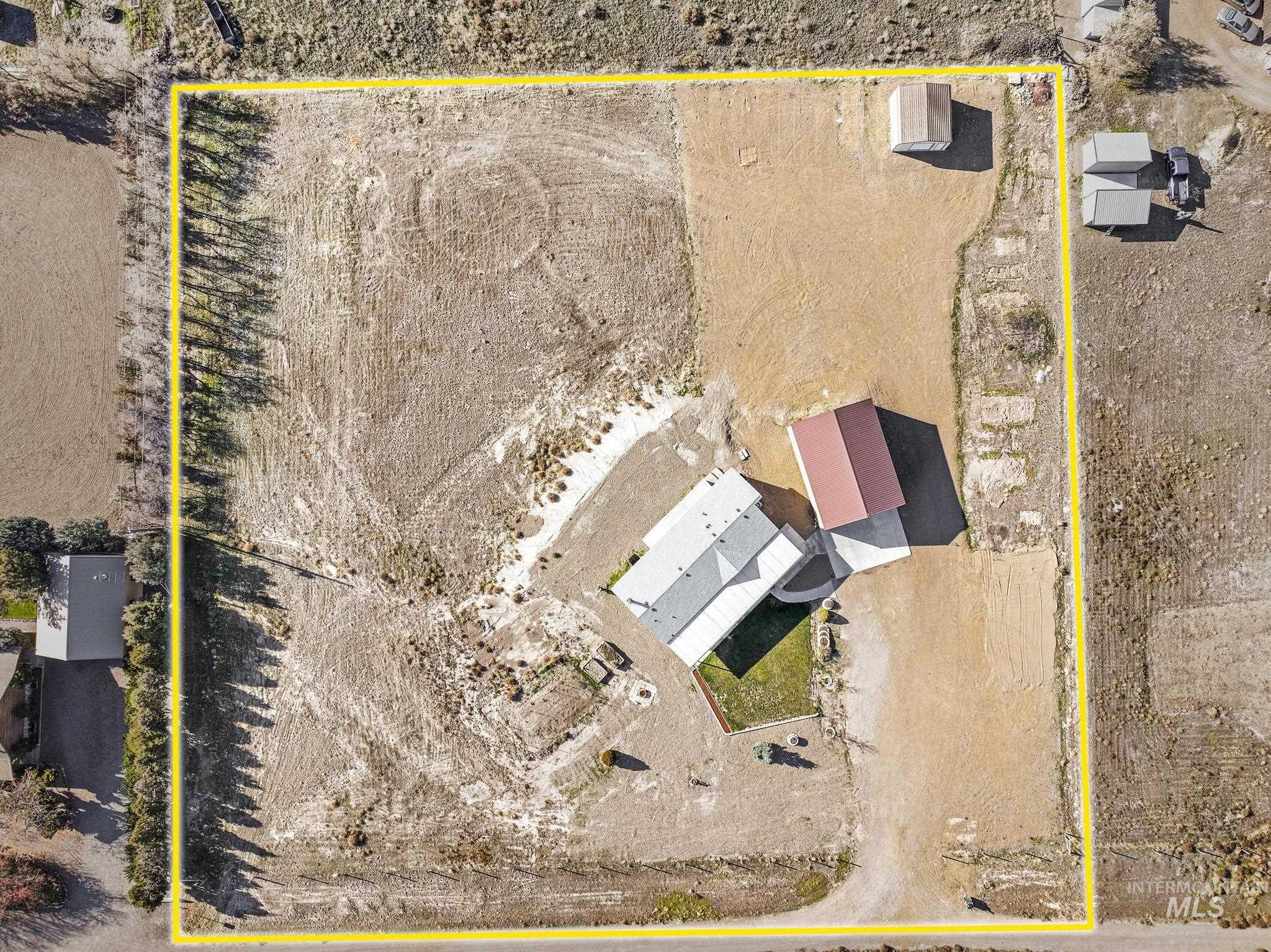 Aerial view of property's location with property parcel outlined