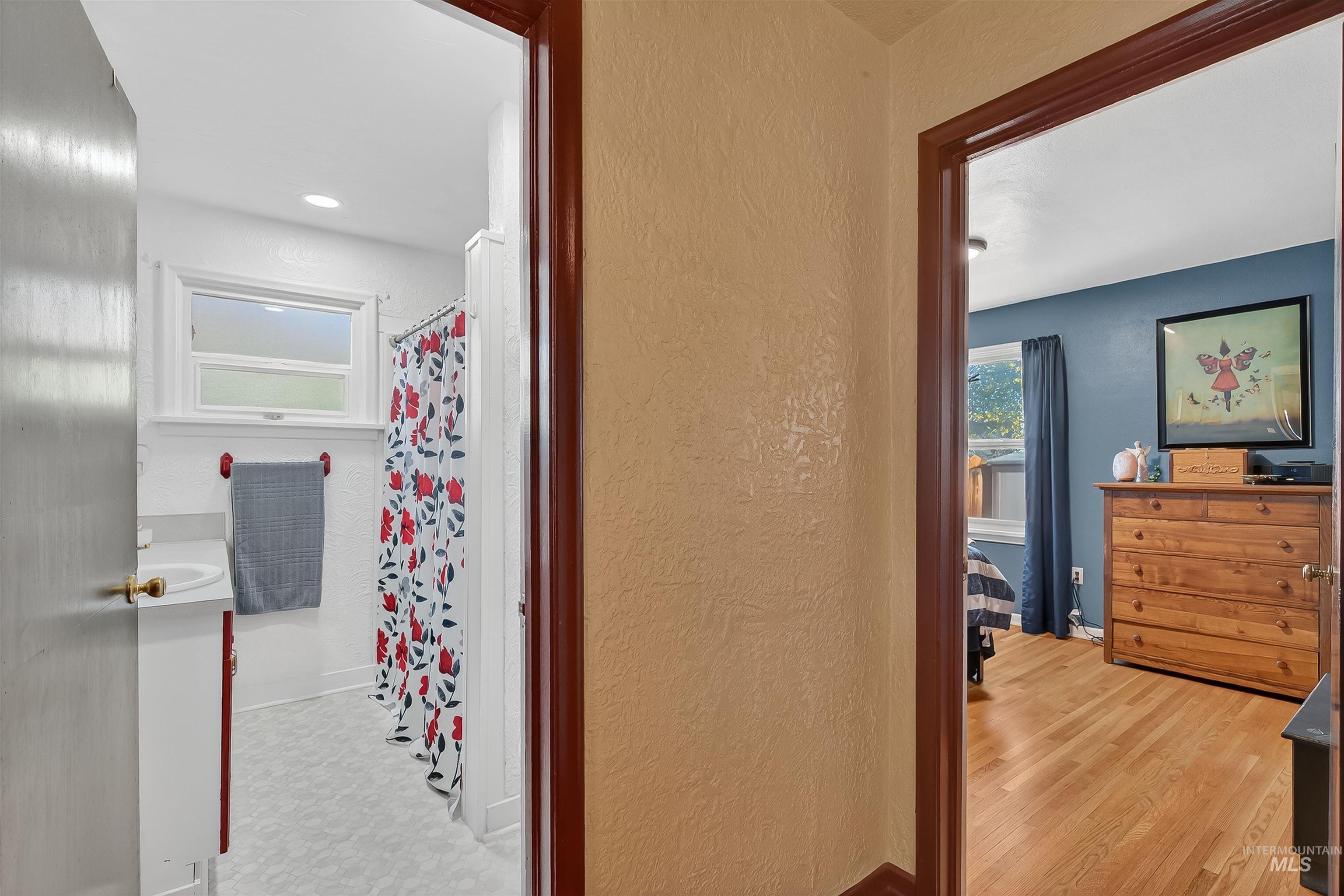 Hall with a textured wall