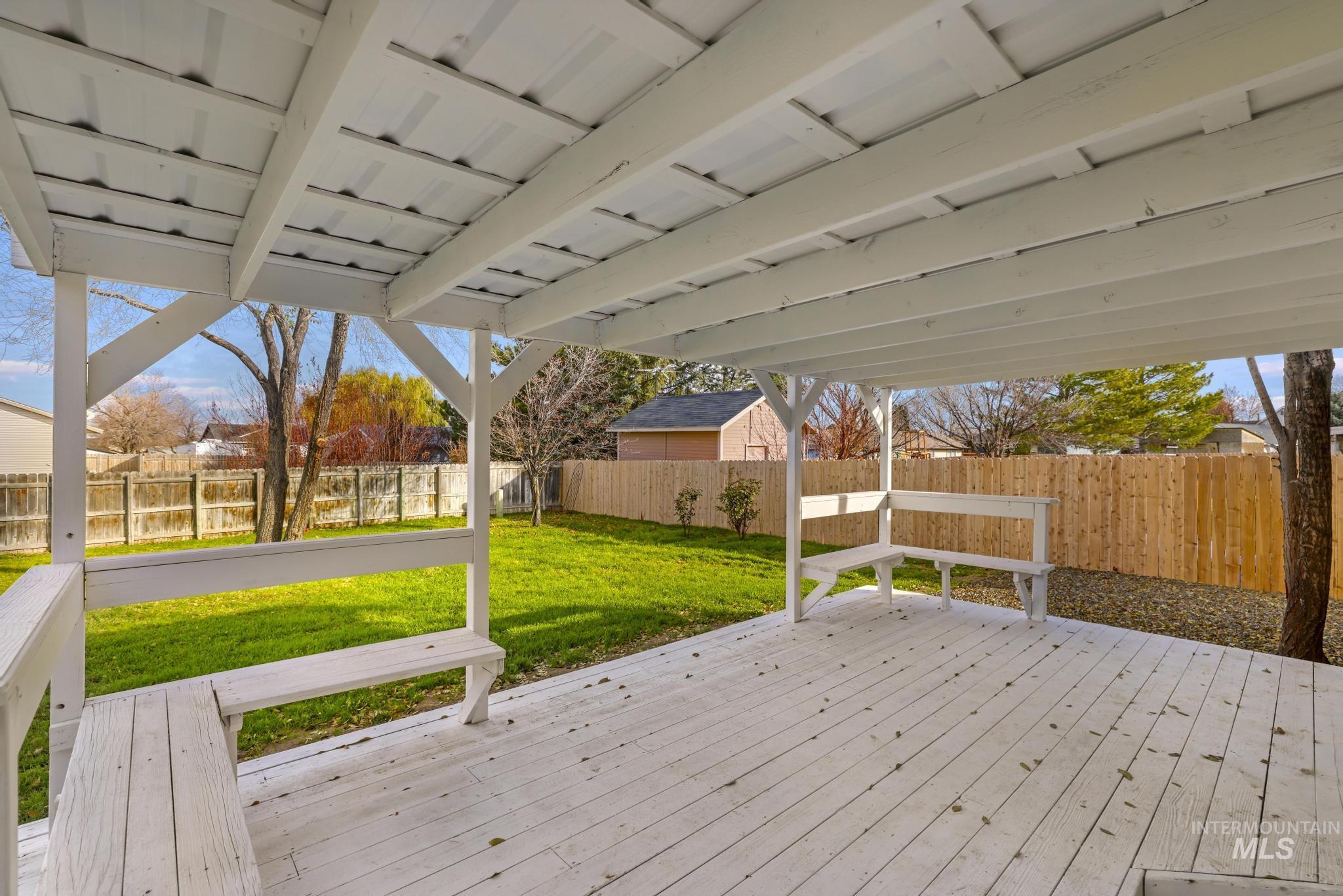 Wooden terrace featuring a fenced backyard