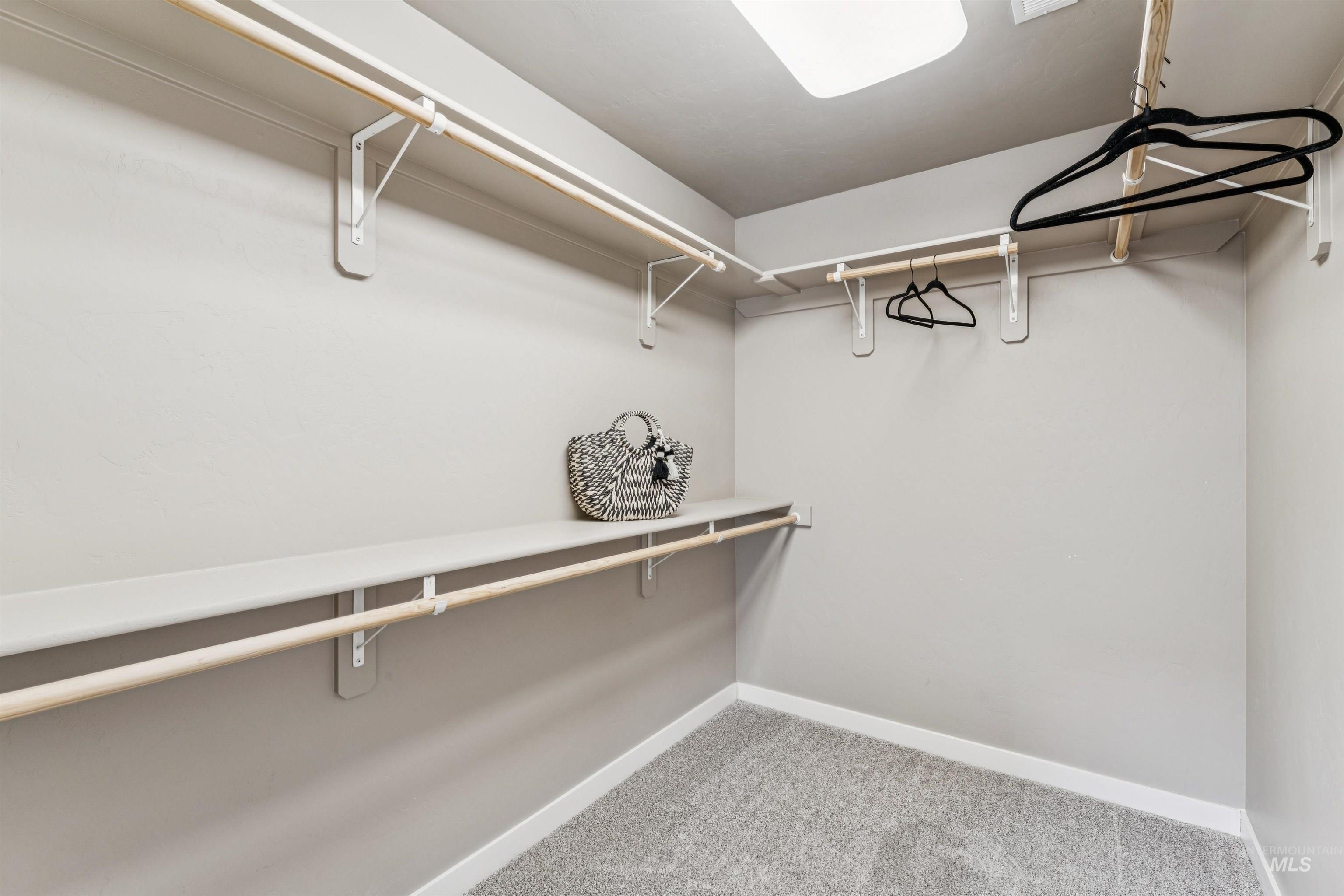 Spacious closet with light carpet