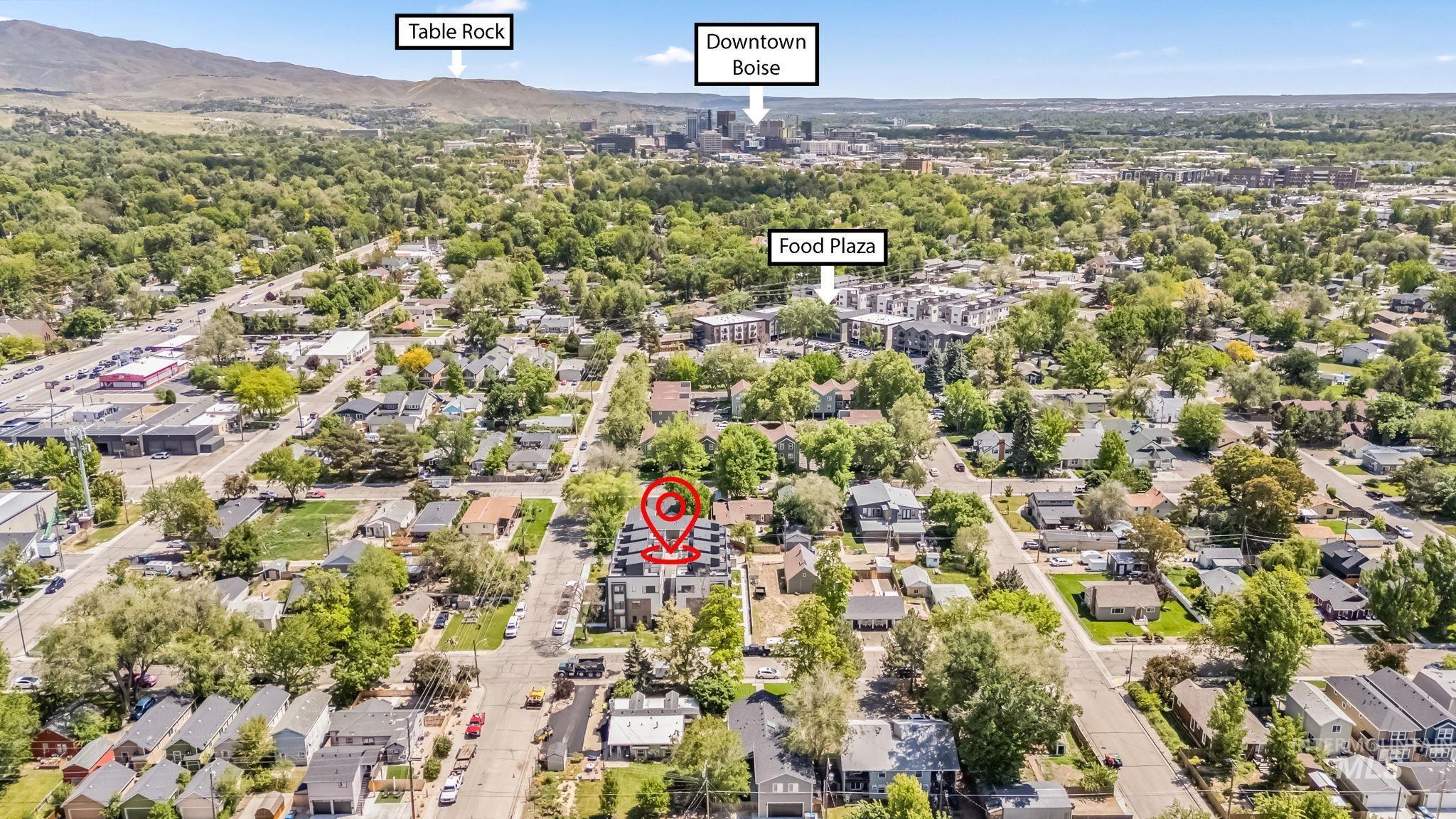 Aerial perspective of suburban area