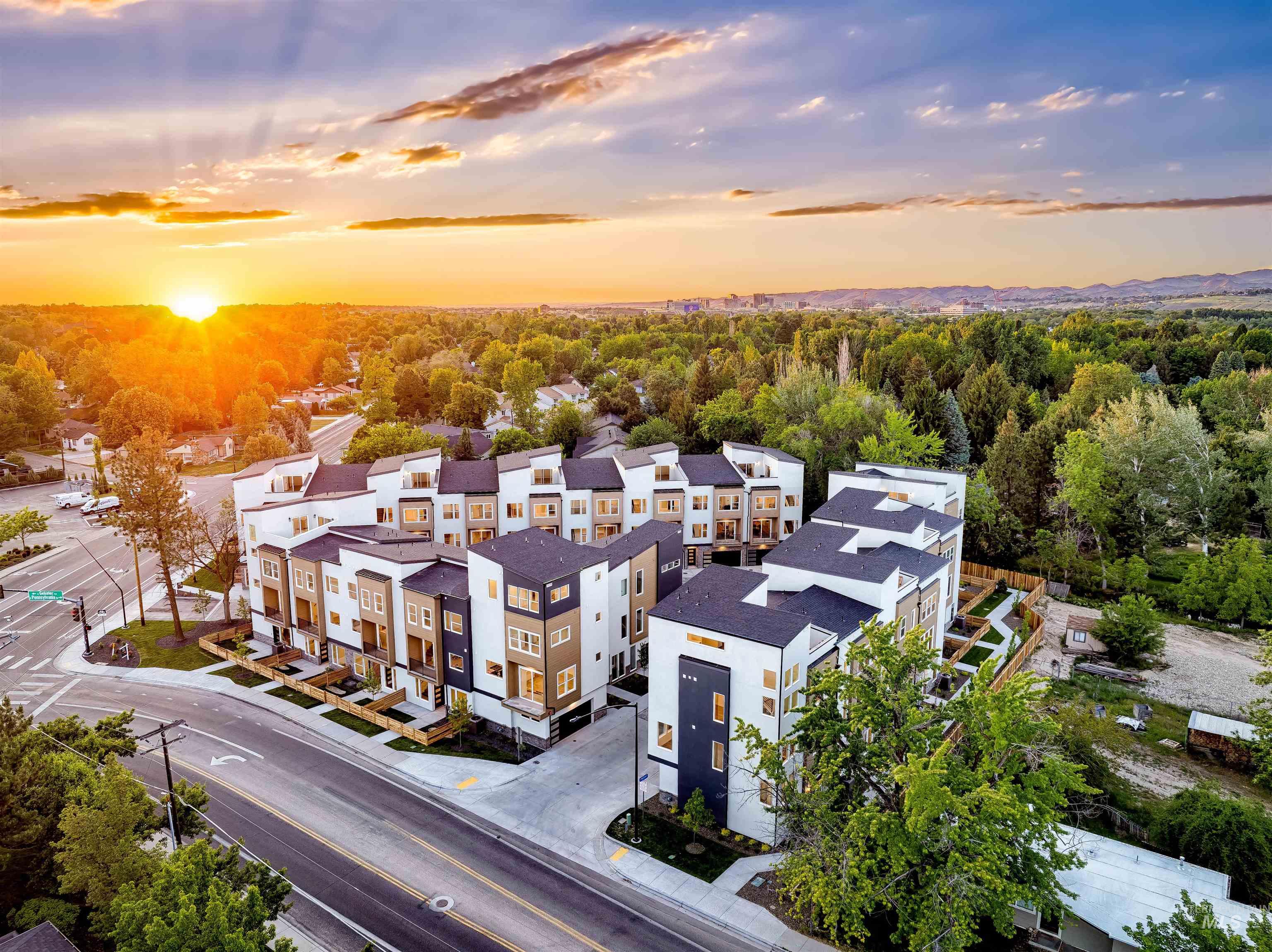 Aerial perspective of suburban area