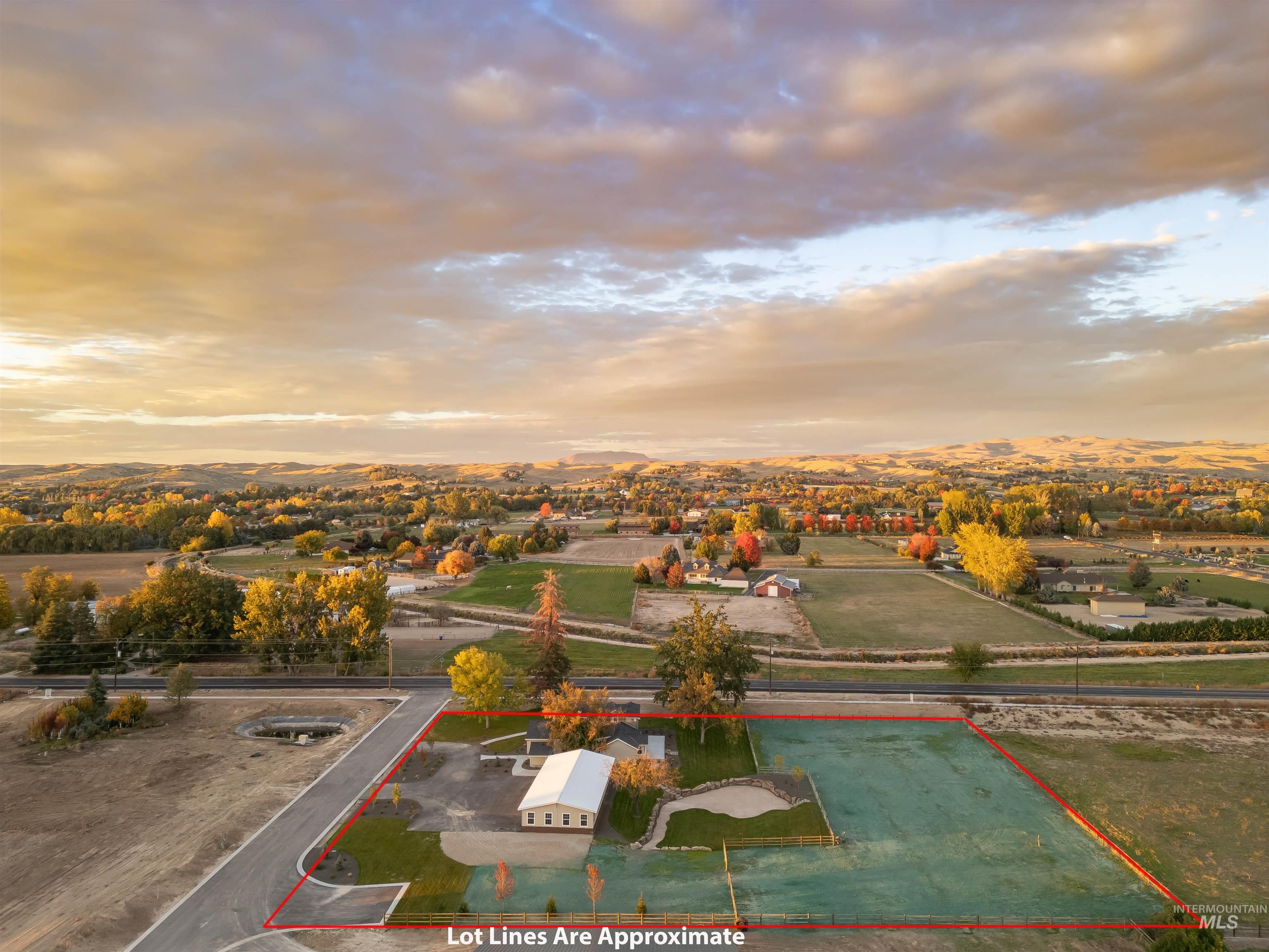 Aerial overview of property's location with property parcel outlined