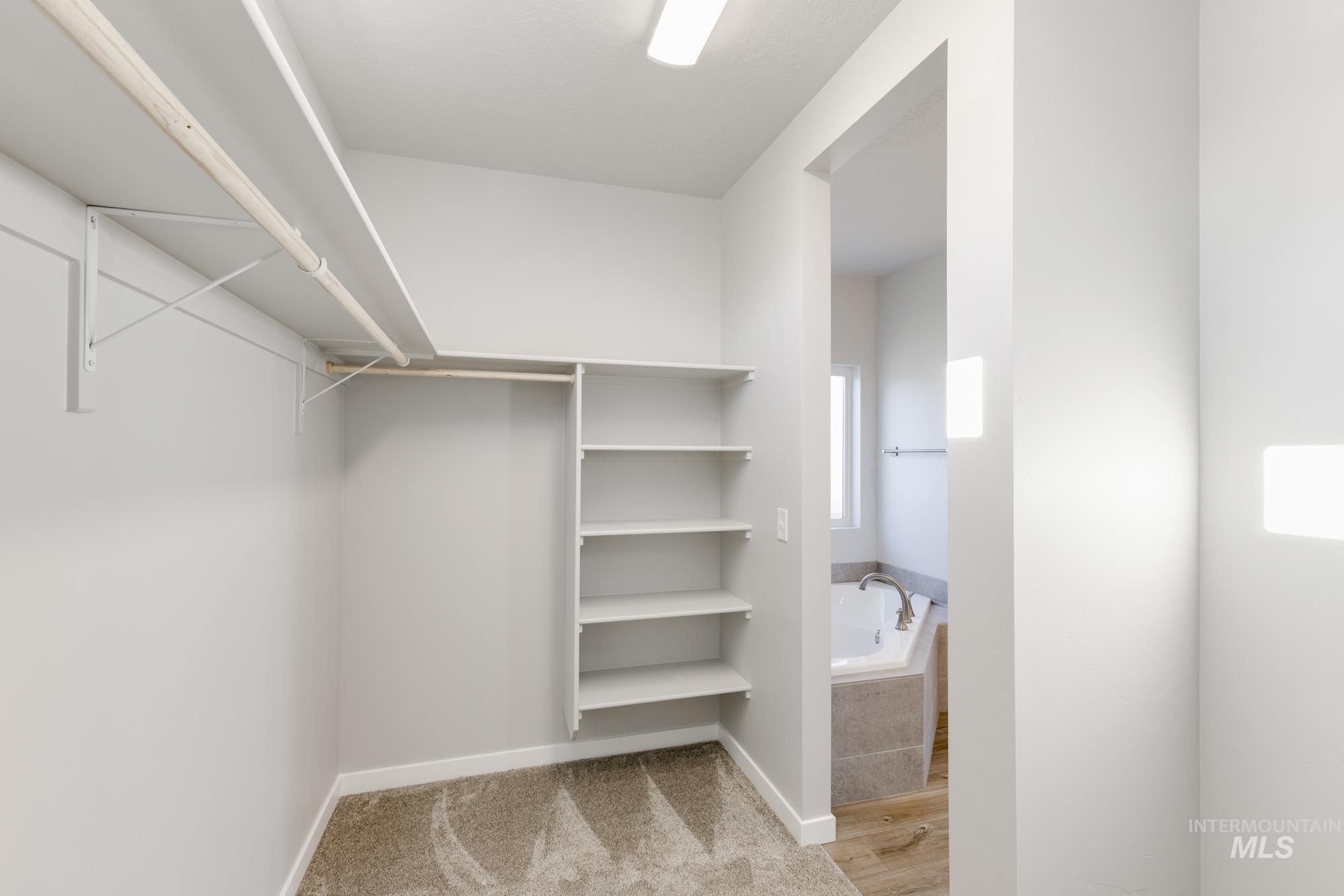 Spacious closet featuring light wood-style flooring