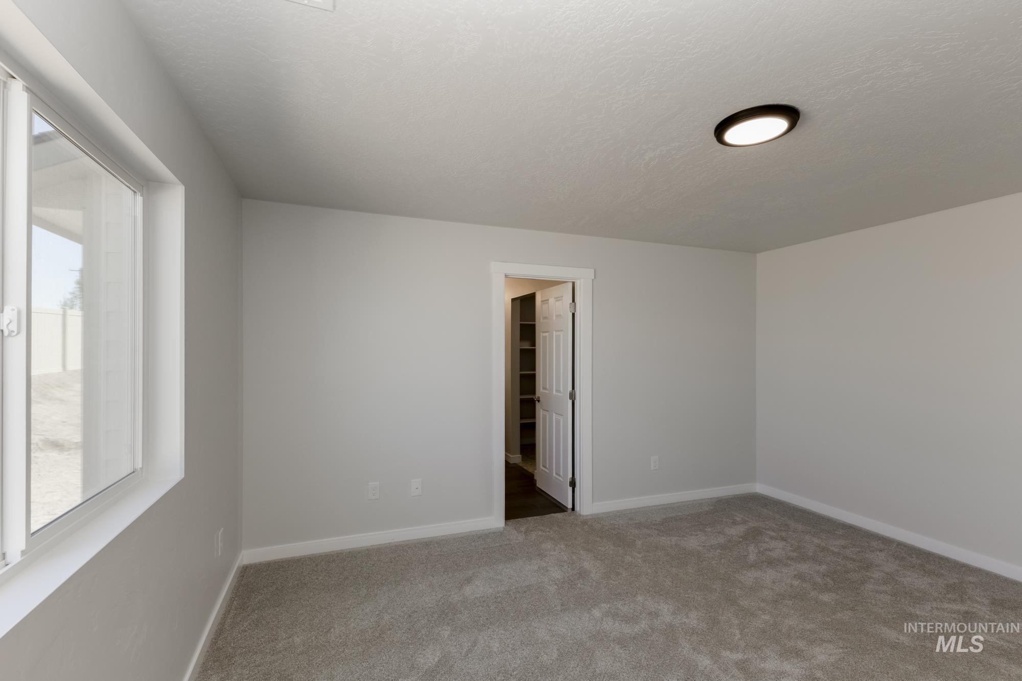 Unfurnished room featuring carpet and a textured ceiling
