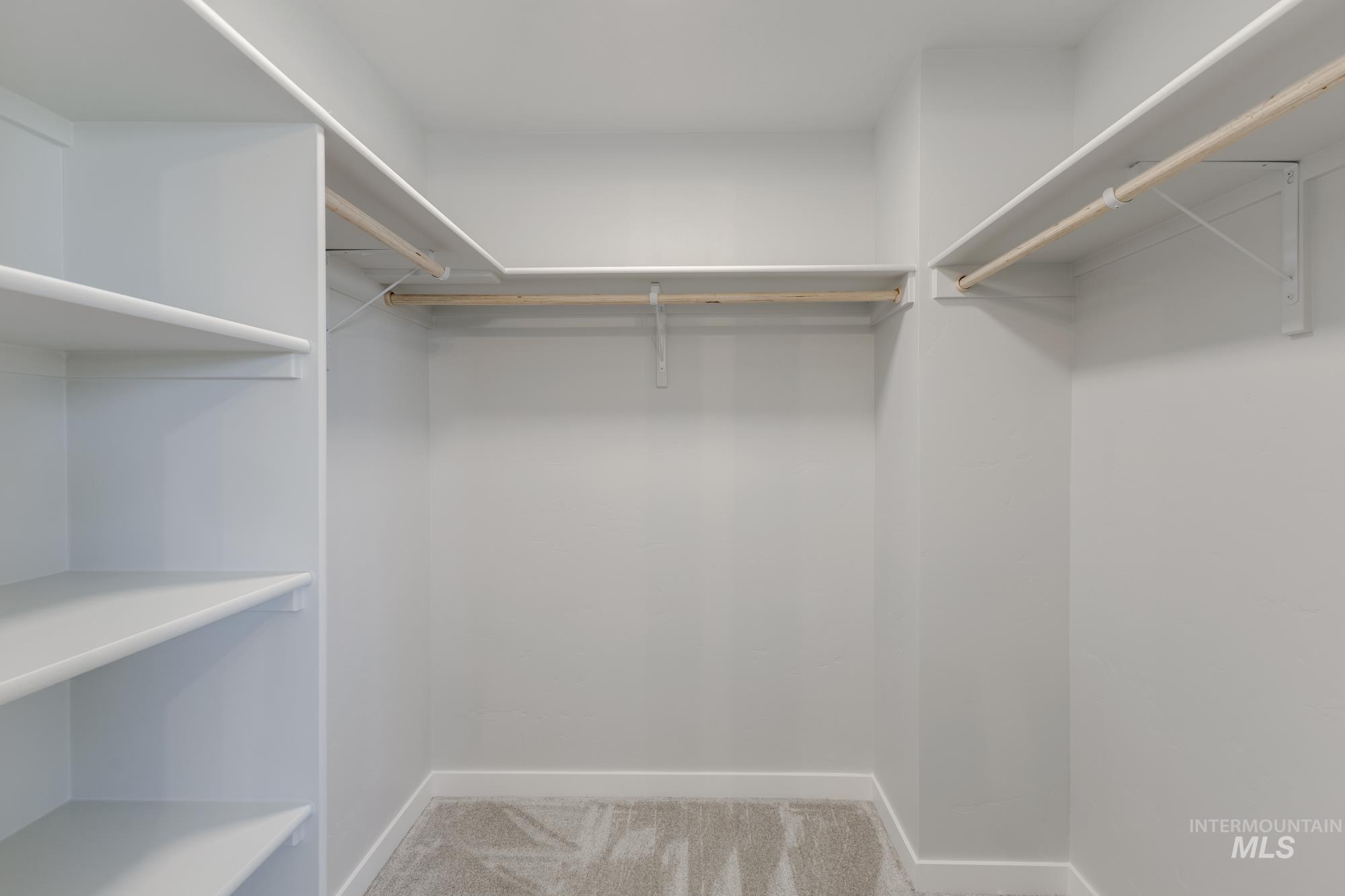 Walk in closet featuring light carpet