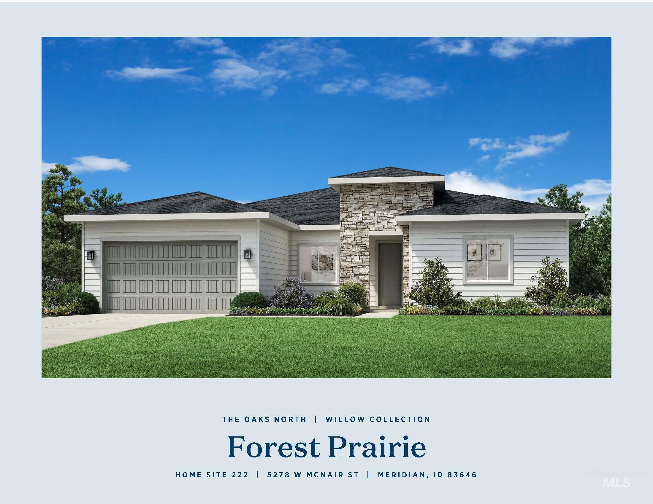 View of front of home featuring a garage, a front lawn, stone siding, and driveway
