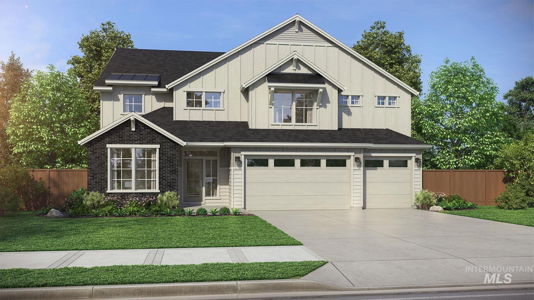 Craftsman house with board and batten siding, a garage, driveway, and a shingled roof