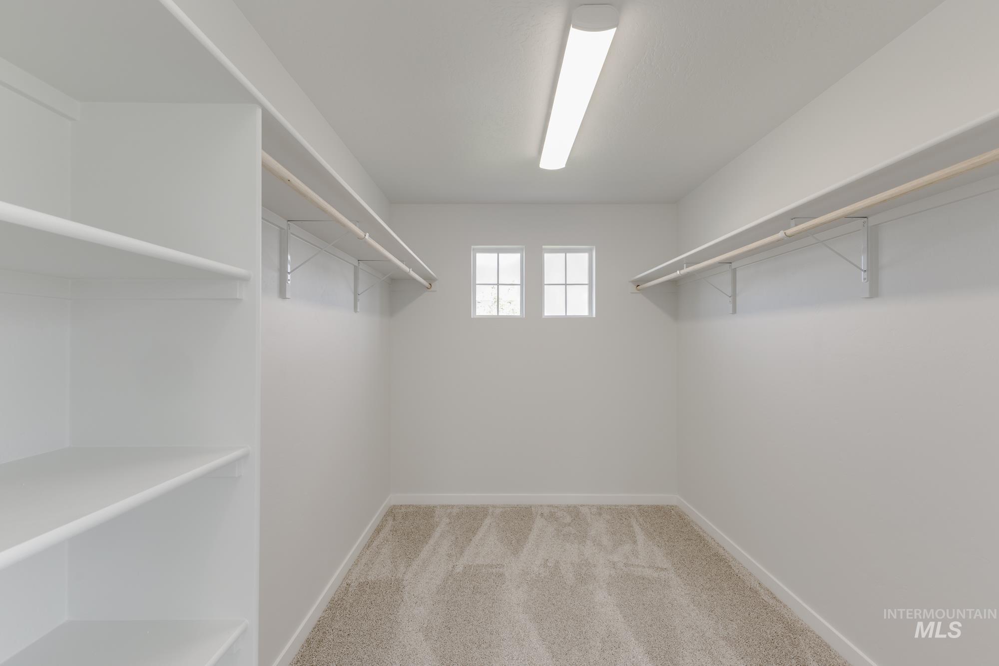Spacious closet with light carpet