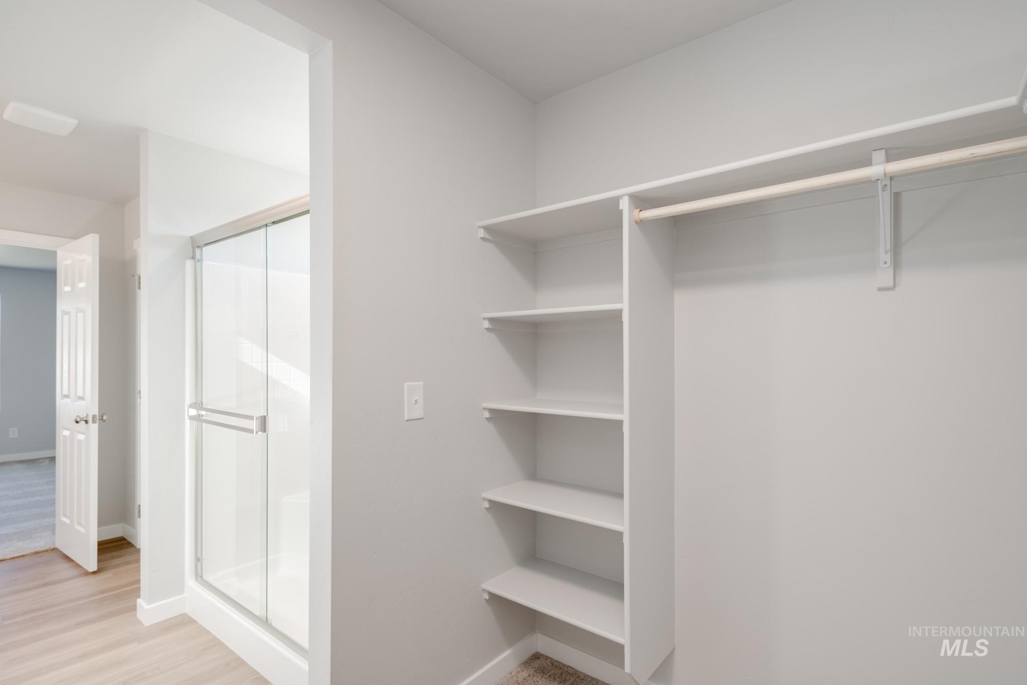 Spacious closet with light wood-type flooring