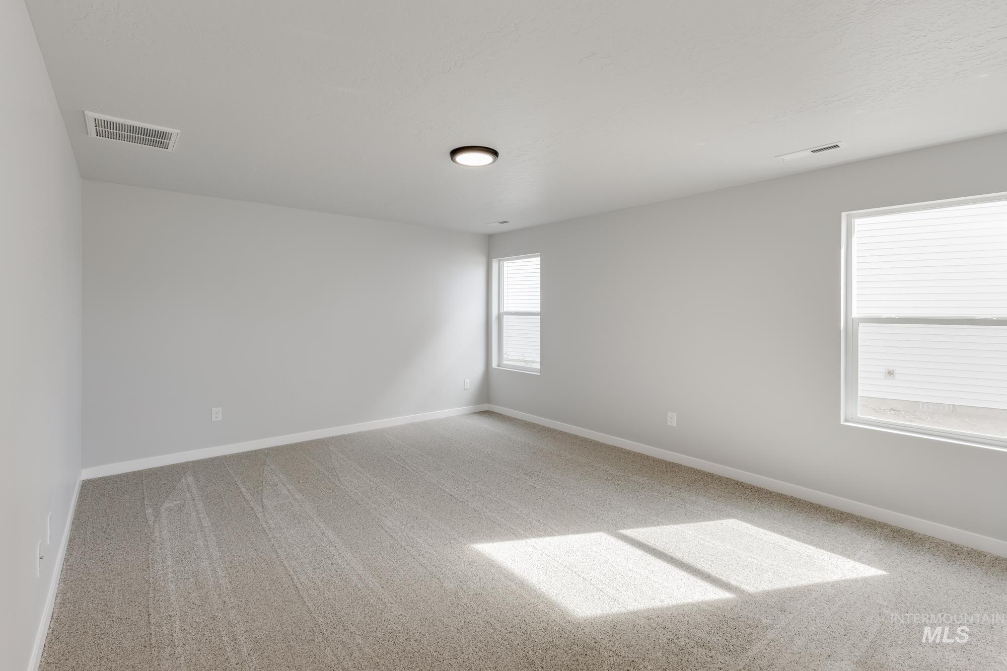 Unfurnished room with light colored carpet