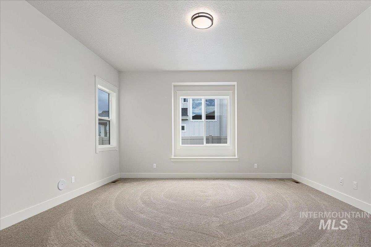 Unfurnished room featuring carpet and a textured ceiling
