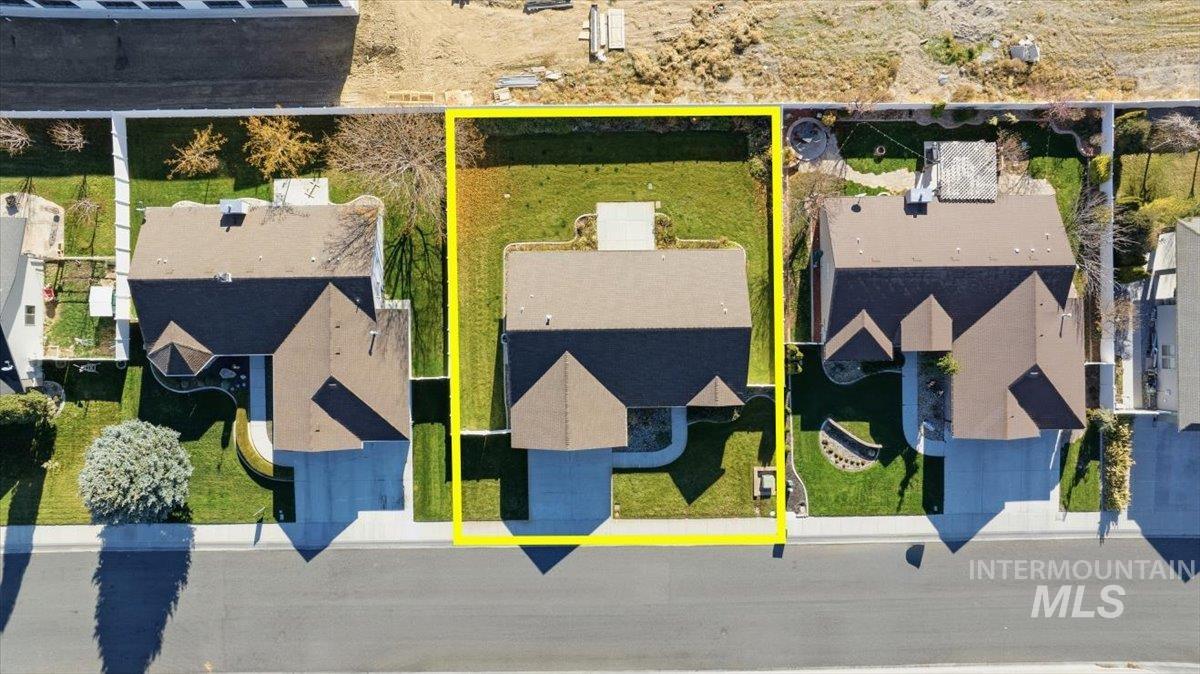 Aerial overview of property's location featuring property parcel outlined