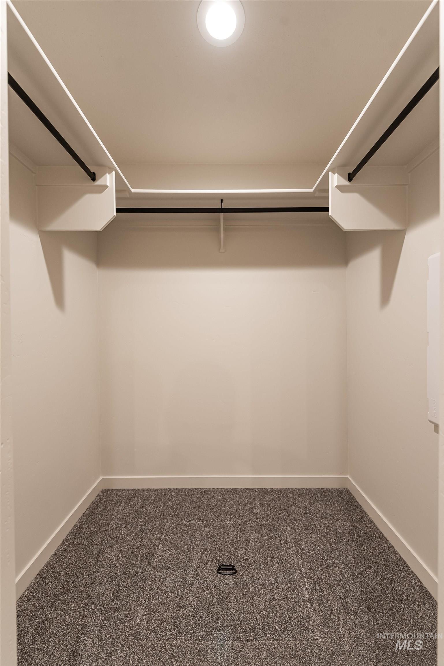 Walk in closet with dark carpet