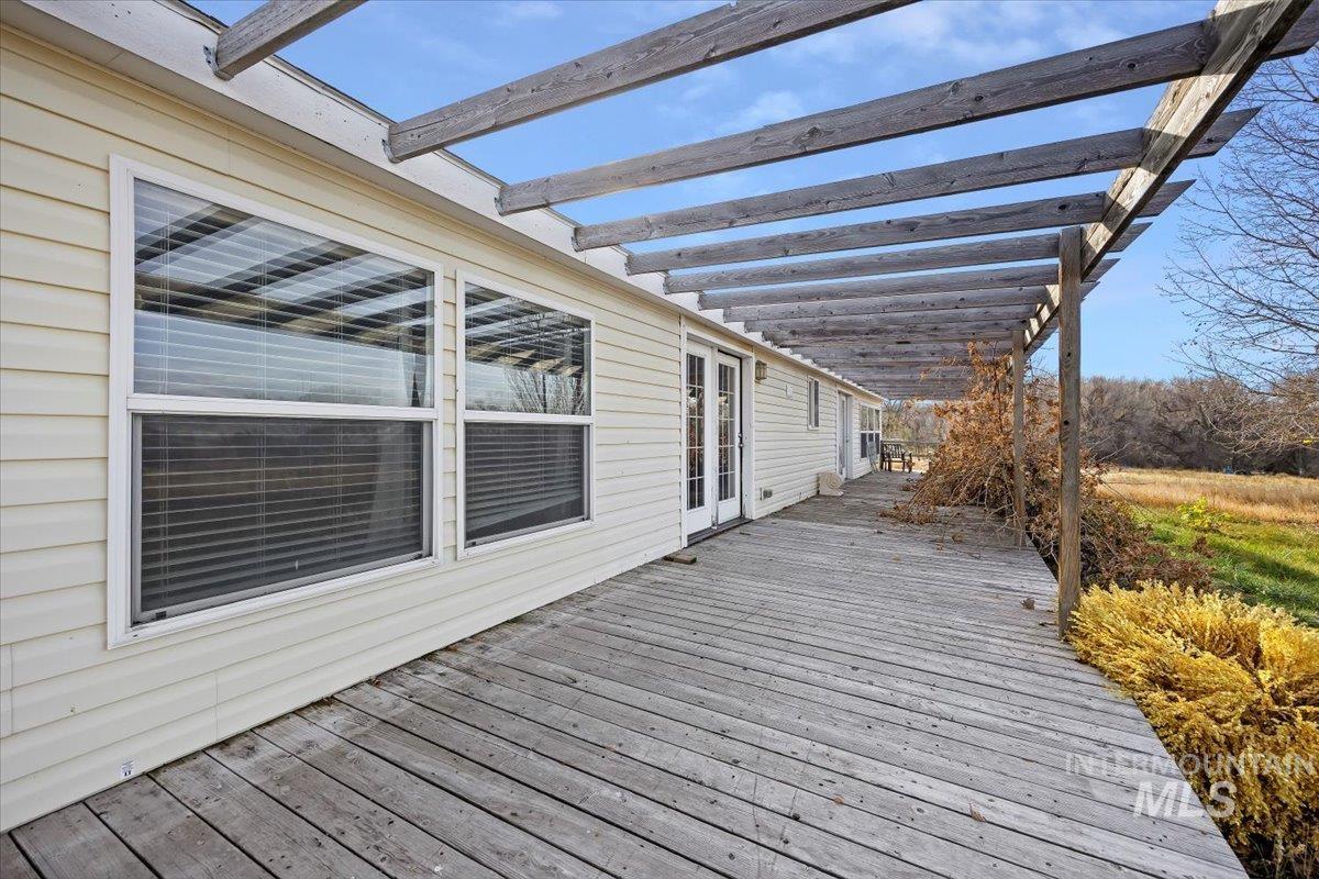 Wooden terrace with french doors