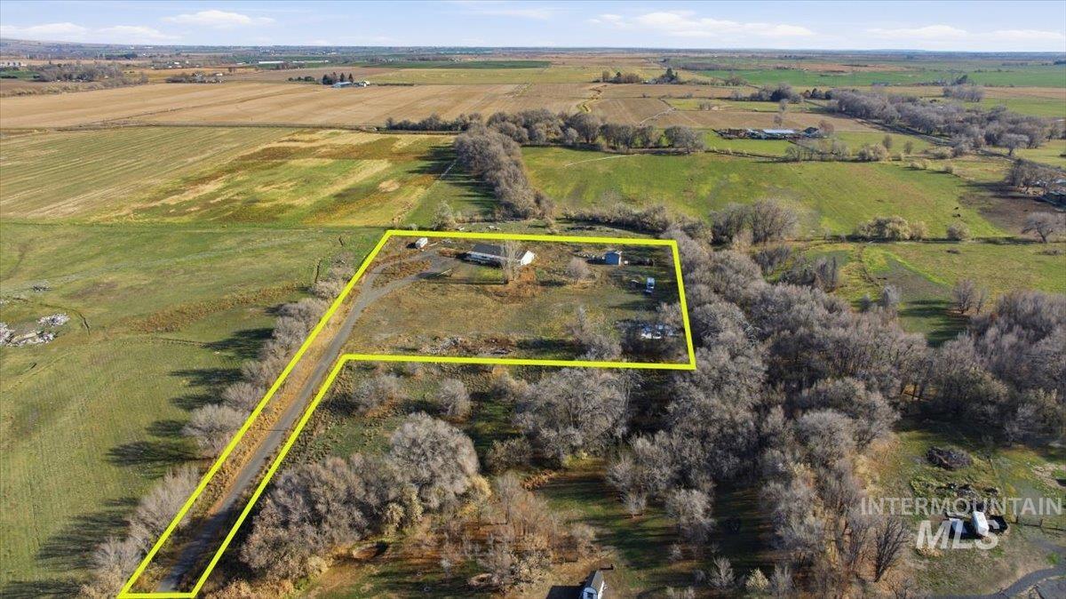 Overview of rural landscape featuring property parcel outlined