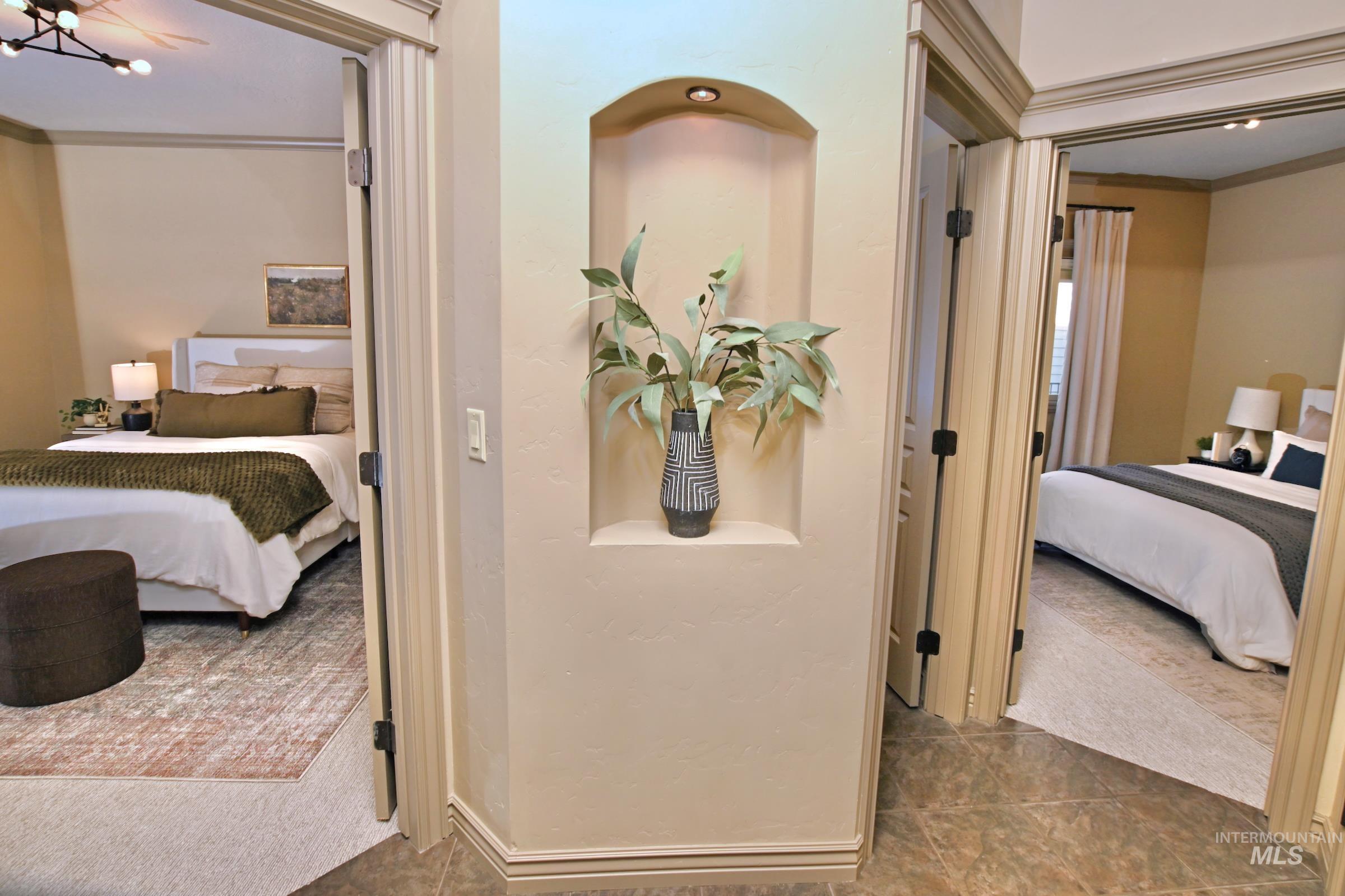 Bedroom with ornamental molding