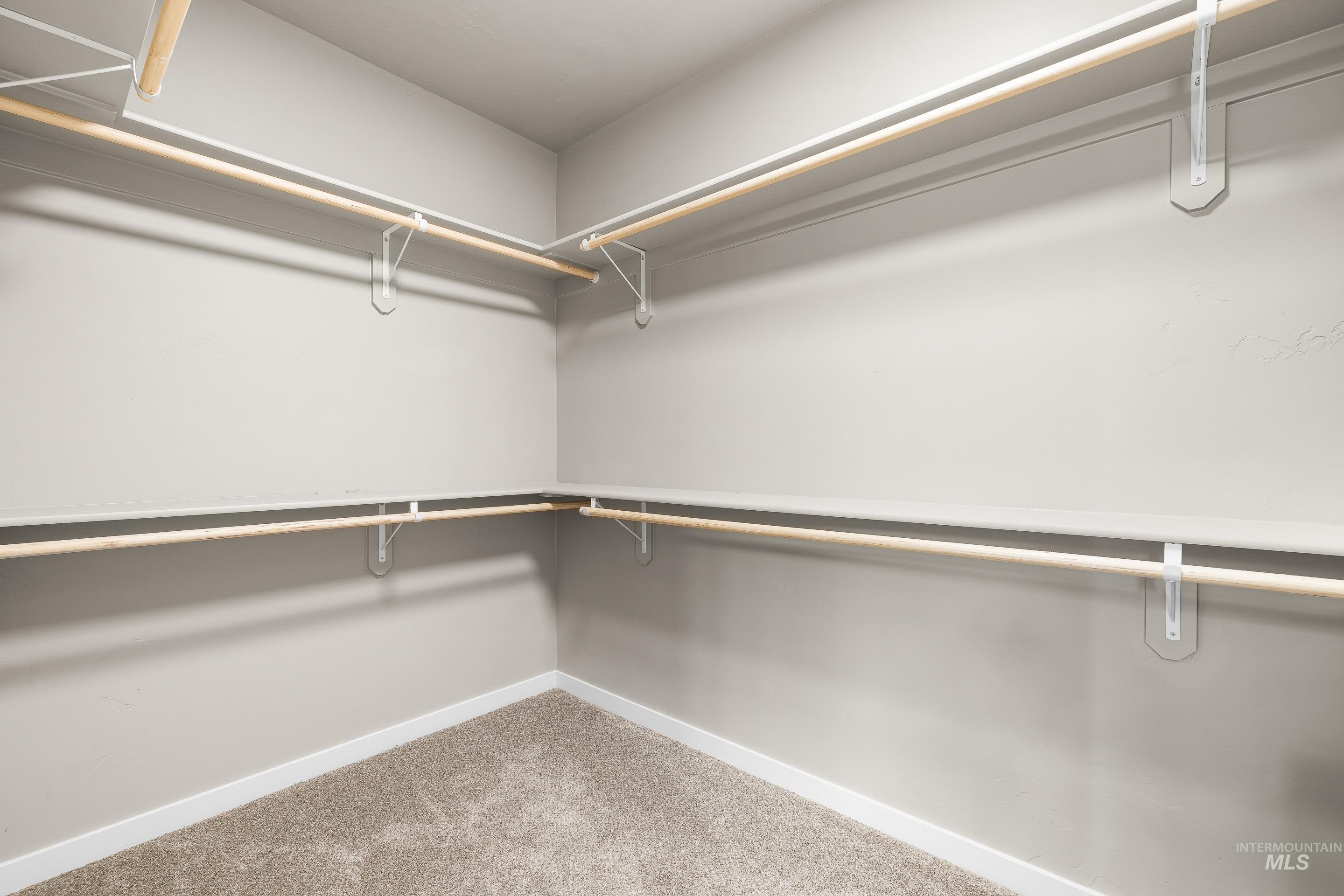 Spacious closet featuring light colored carpet