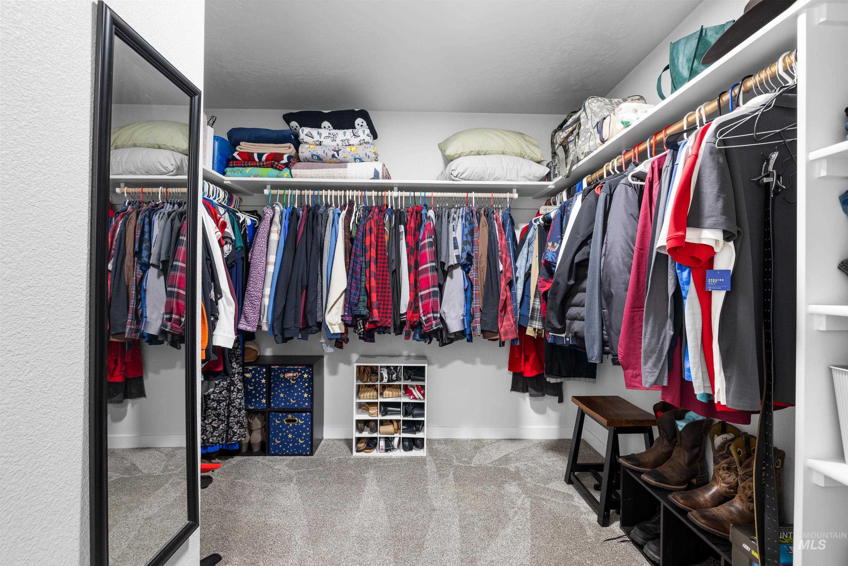 Walk in closet with light carpet