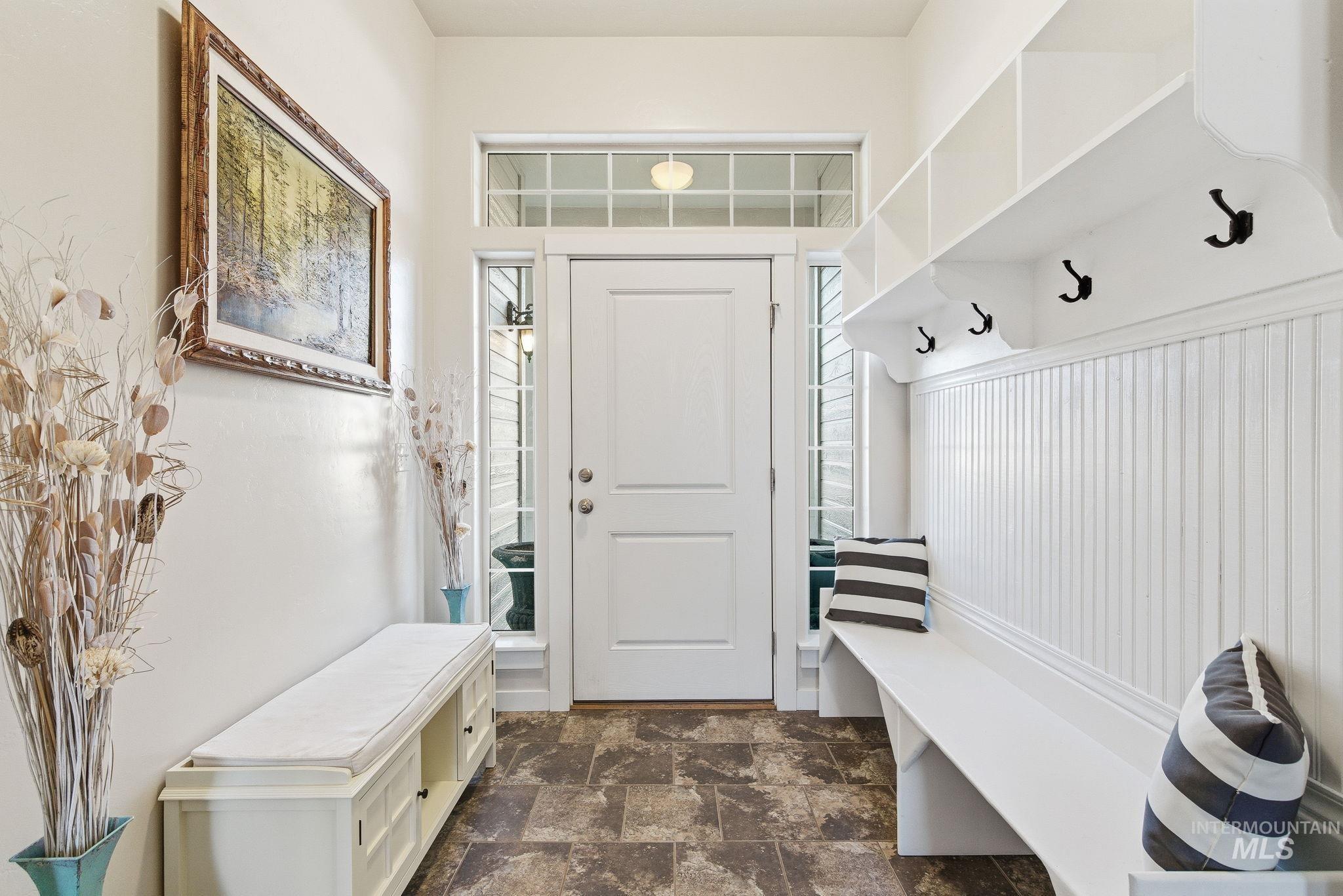 Mudroom with stone finish flooring