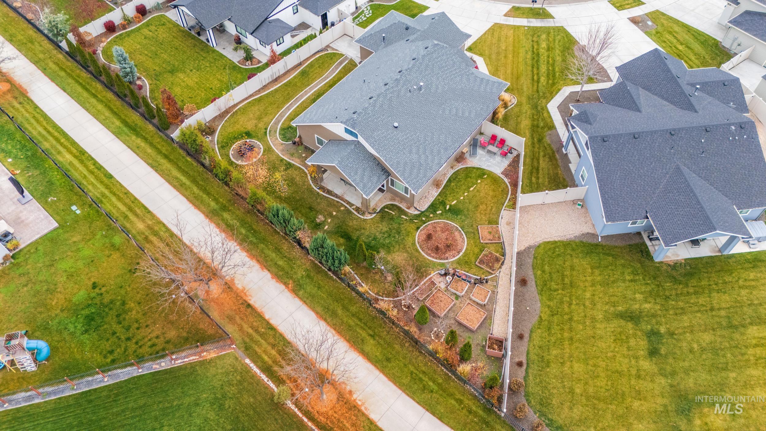 Aerial perspective of suburban area