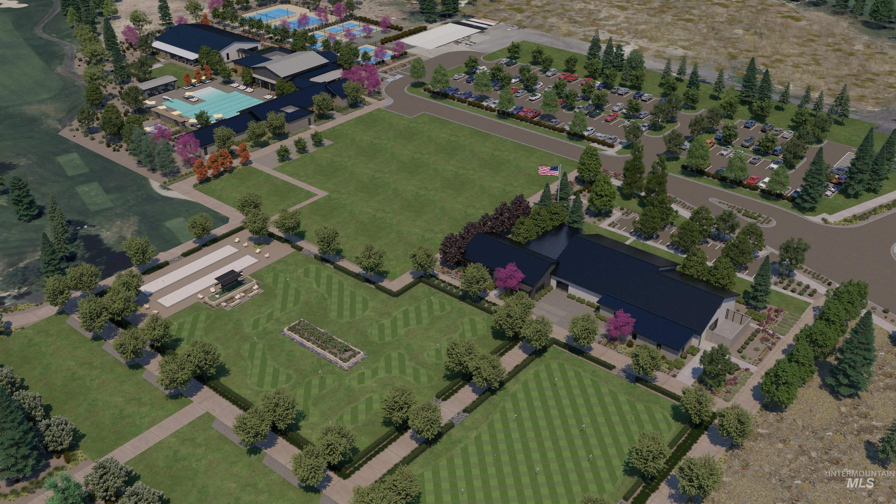 Drone / aerial view of a pool