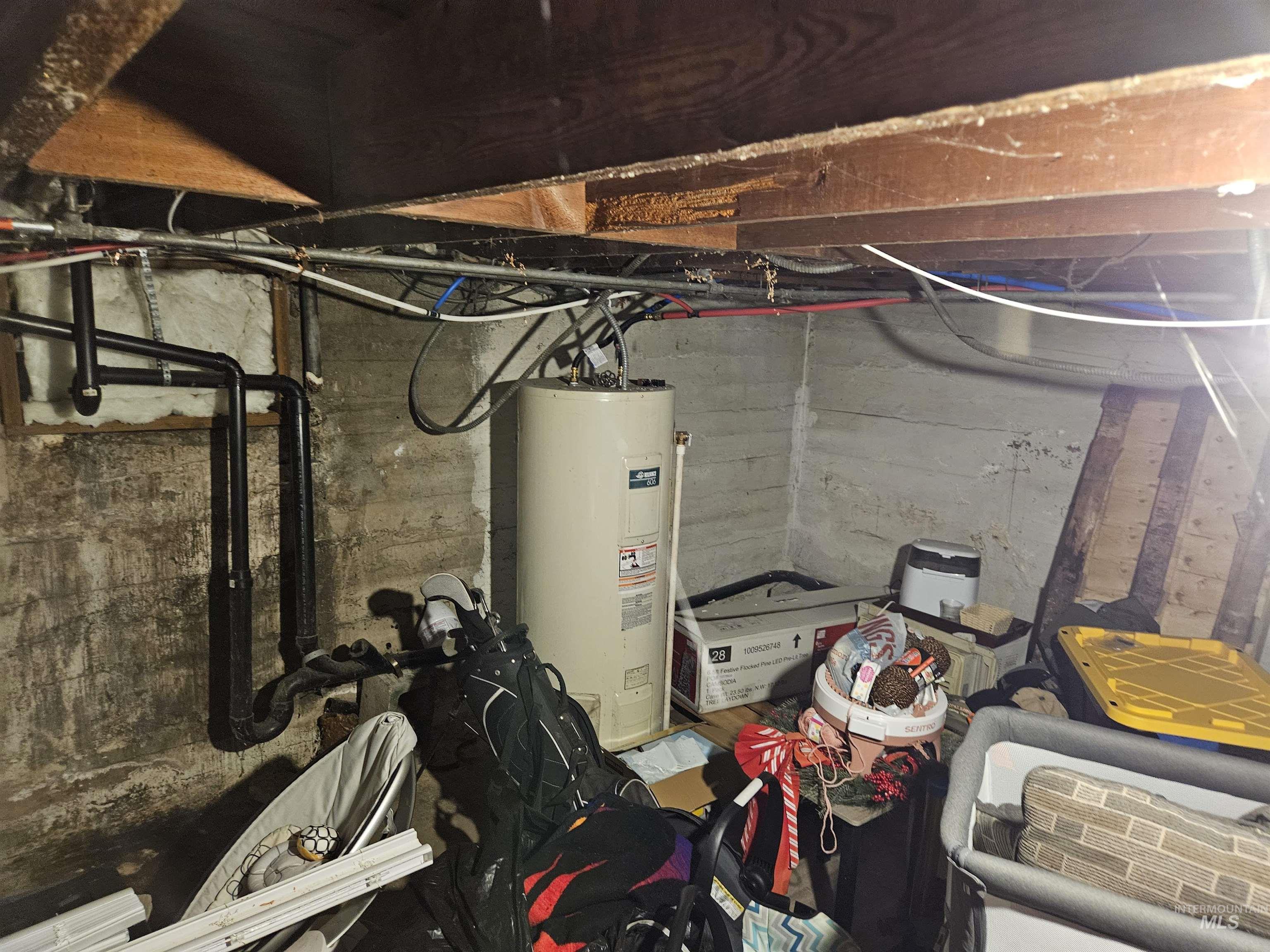 Unfinished basement with water heater