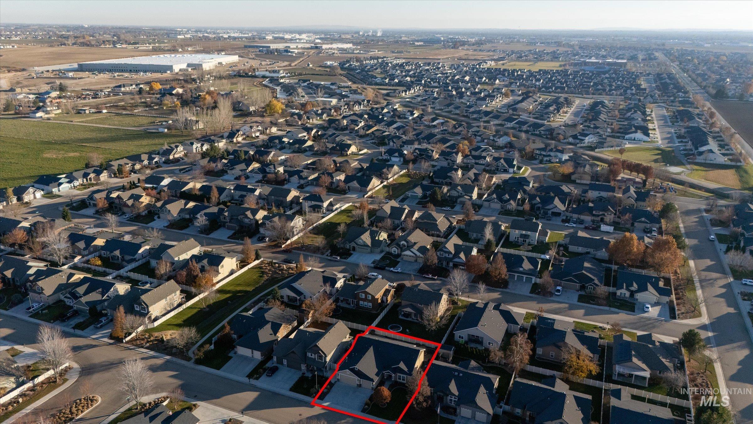 Aerial perspective of suburban area