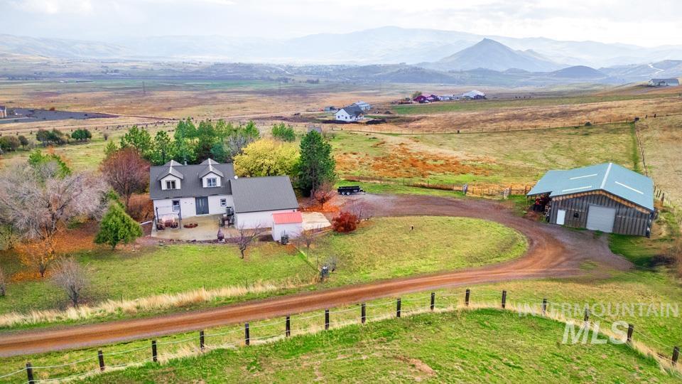 Overview of rural landscape with a mountainous background
