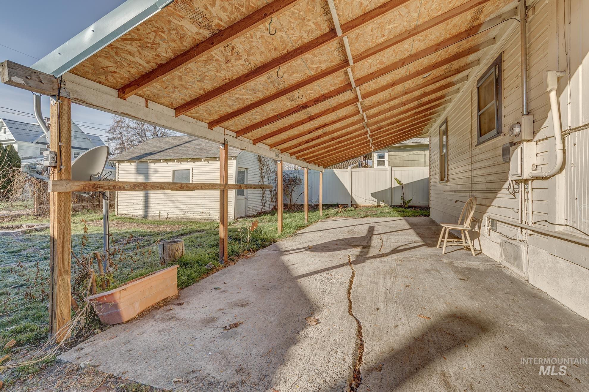 View of patio with an outdoor structure
