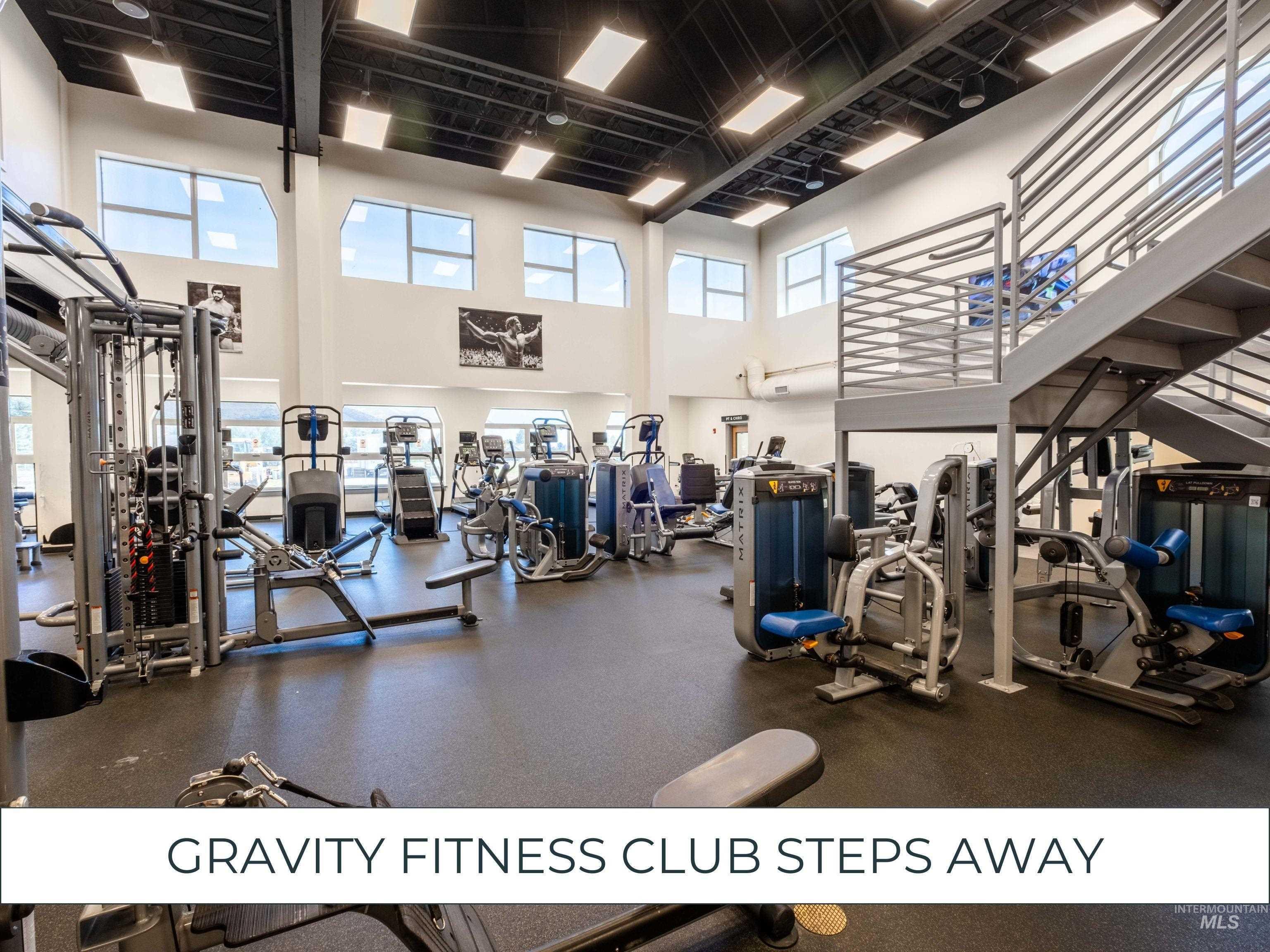 Exercise room with a high ceiling