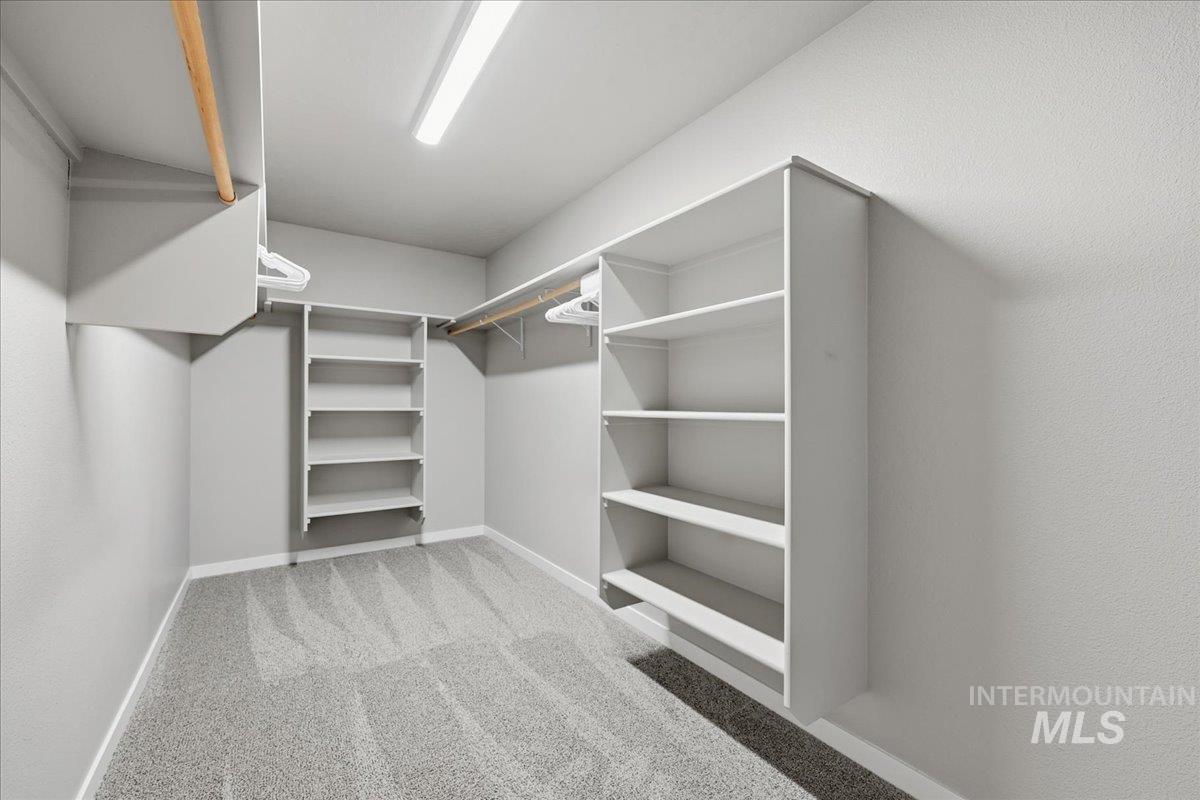 Spacious closet with light carpet