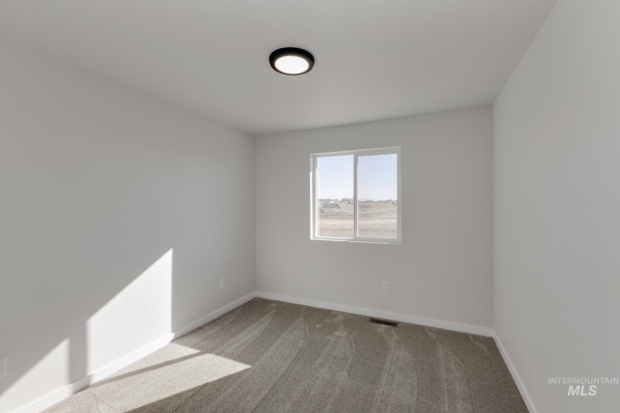 Unfurnished room with light carpet and baseboards