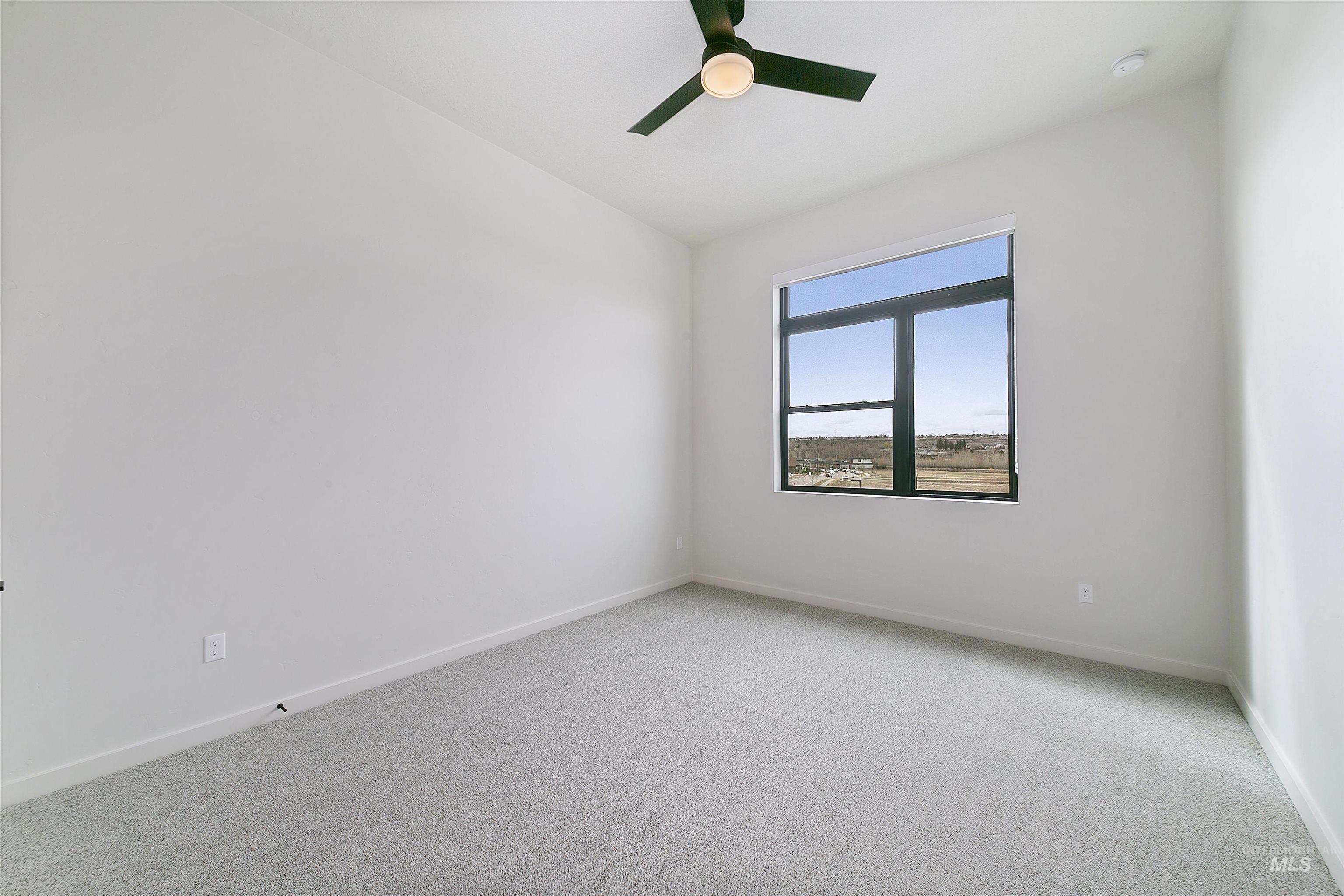 Unfurnished room featuring carpet and a ceiling fan