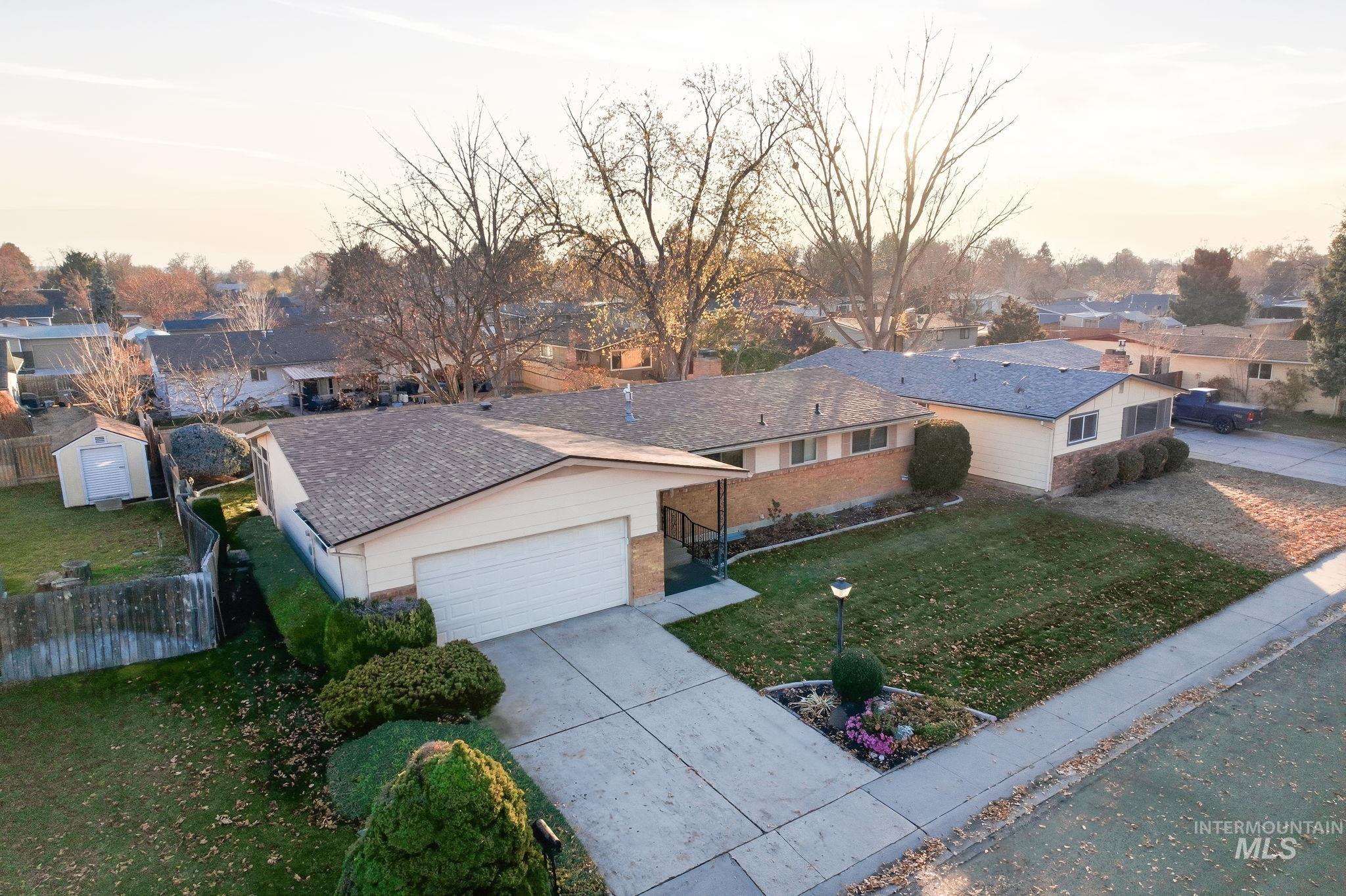 Aerial view at dusk of a residential view