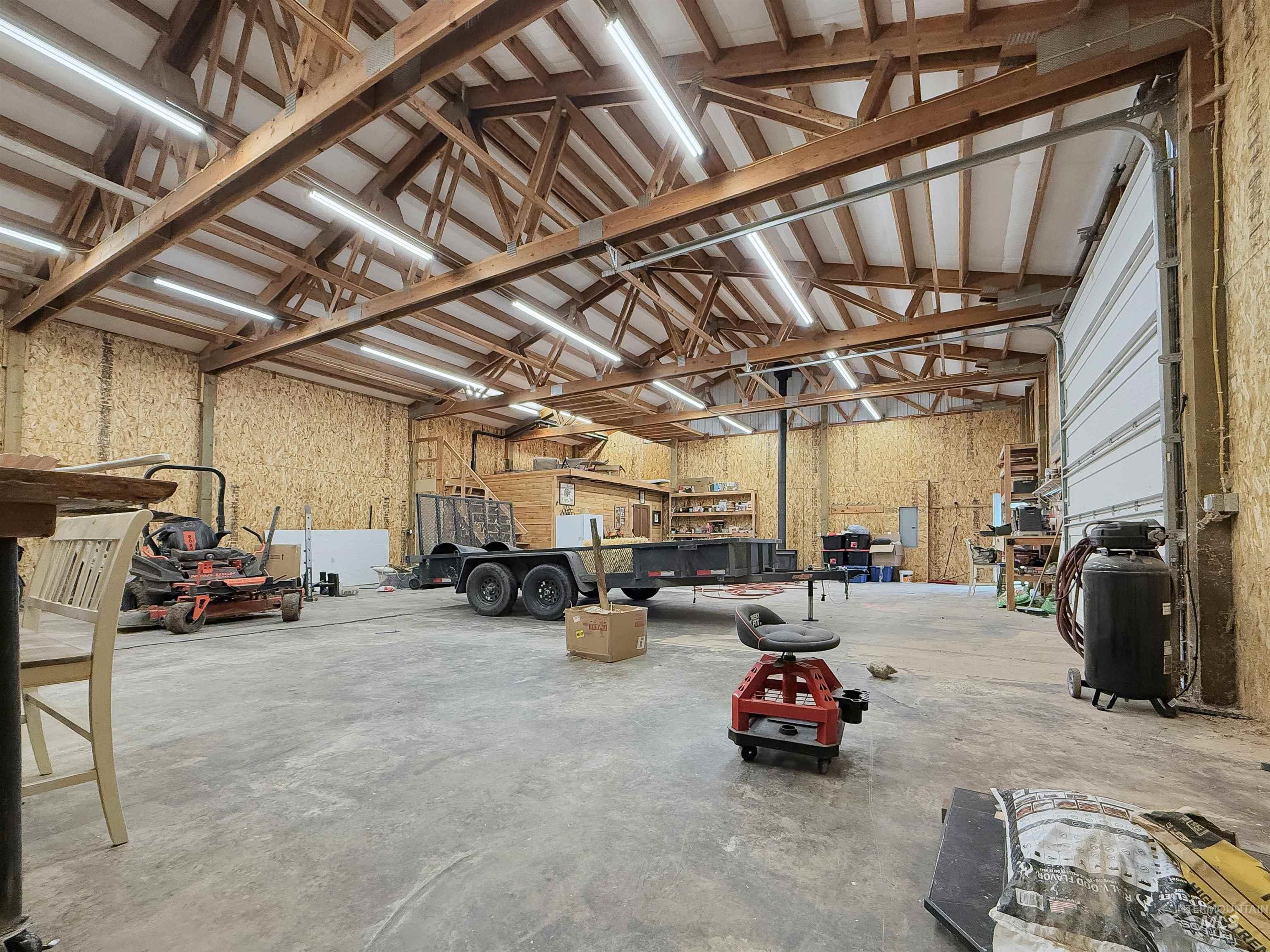 Garage with a workshop area
