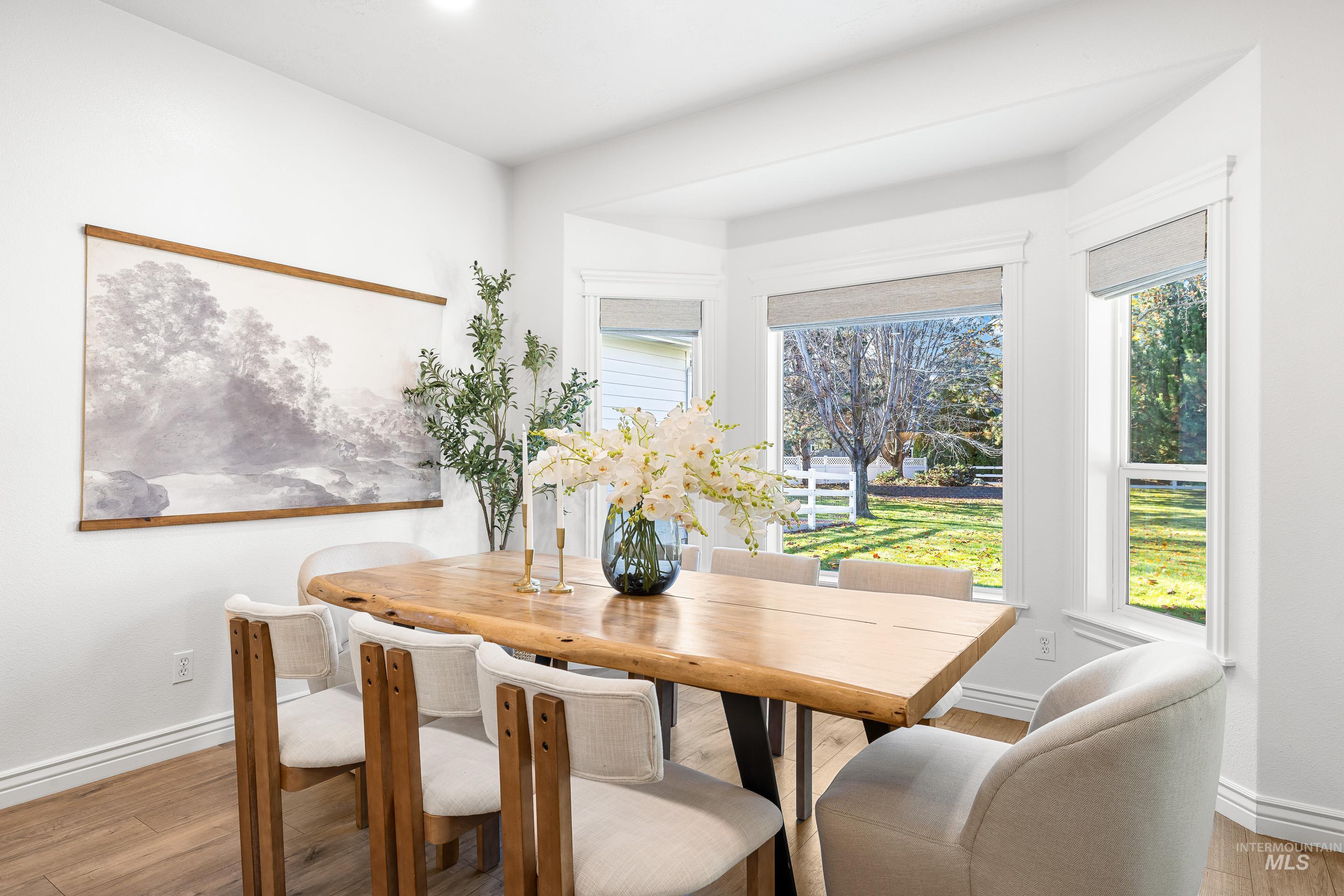 Dining space featuring baseboards and light wood-type flooring