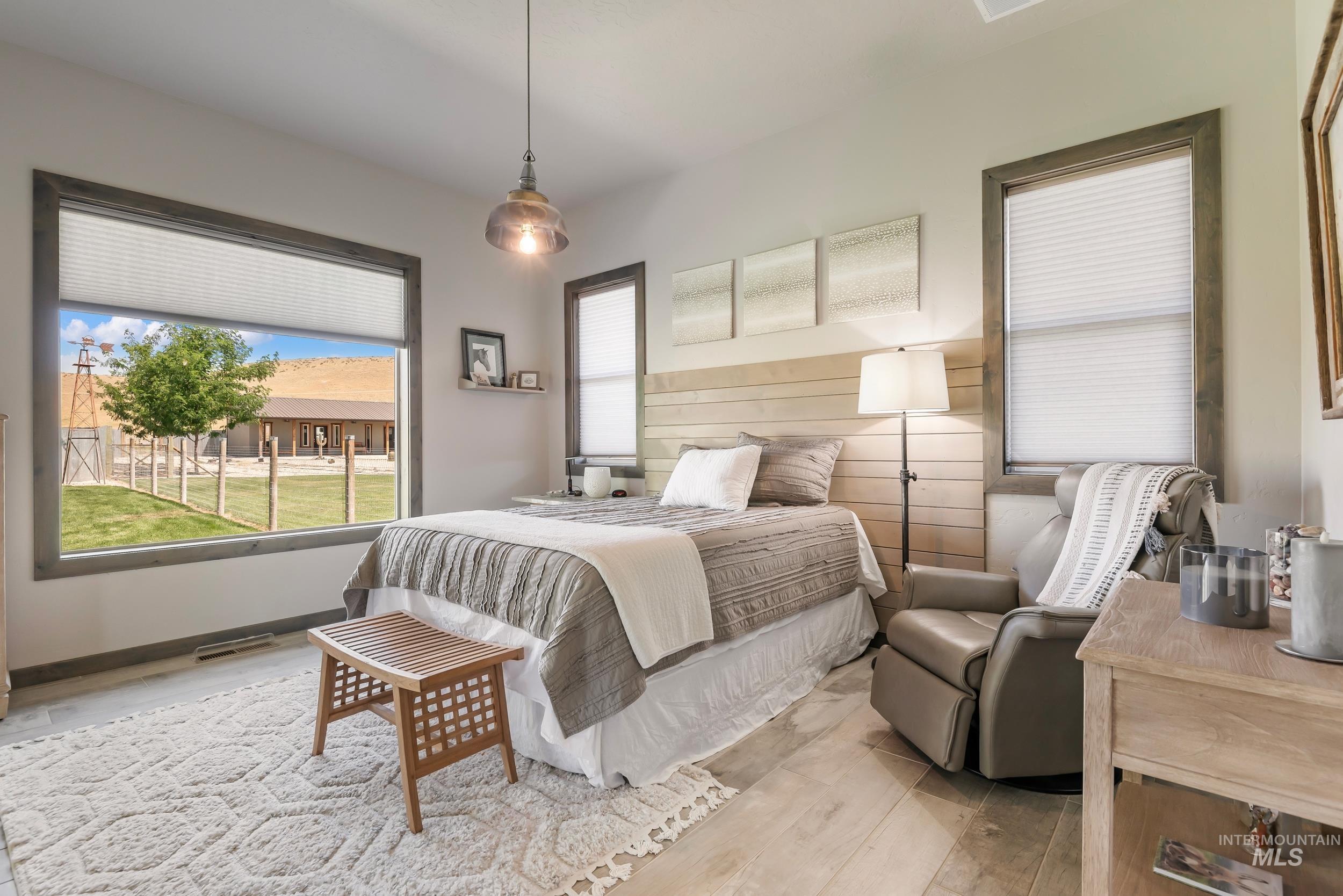 Bedroom with light wood-style flooring
