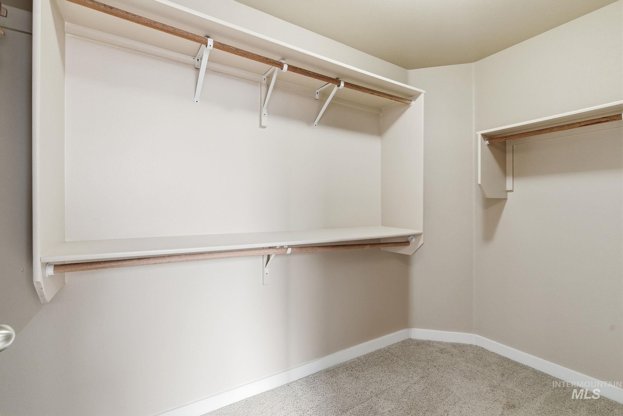 Walk in closet with light carpet